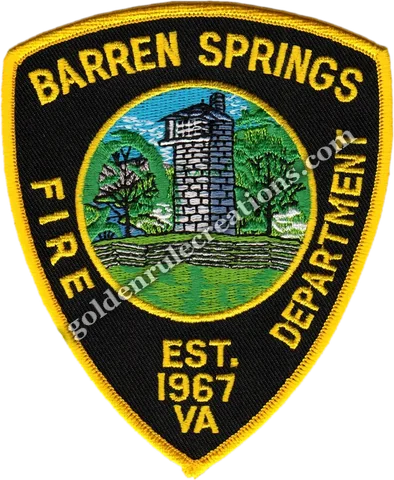 Custom embroidered Barren Springs Fire Department, VA patch