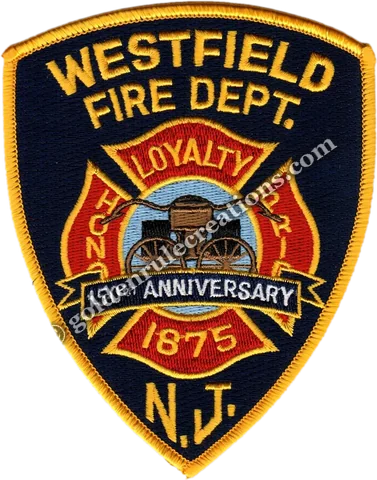 Custom embroidered Westfield Fire Department, NJ 150th Anniversary patch