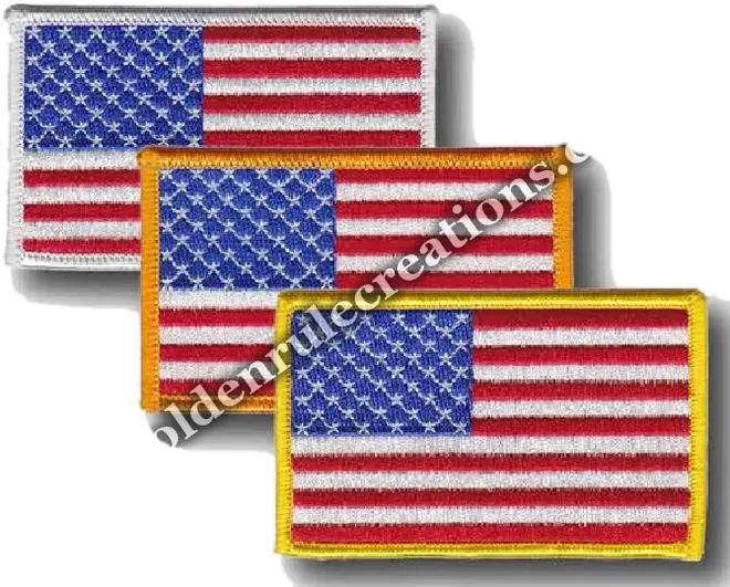 Straight American flag patches in white, gold, and golden-yellow borders