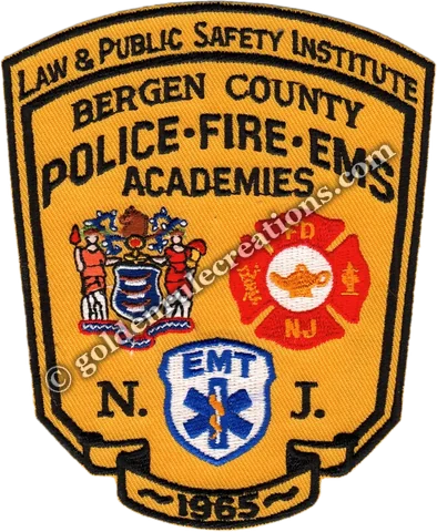 Custom embroidered Bergen County Law & Public Safety Institute Police, Fire and EMS Academies, NJ patch