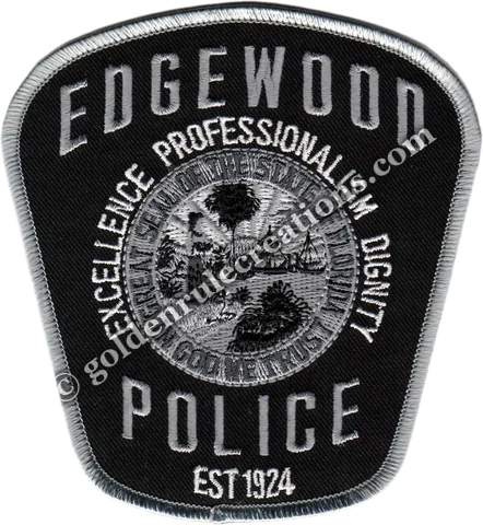 Custom embroidered Edgewood Police, FL patch in a silver and gray subdued version