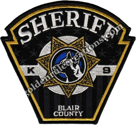 Custom embroidered Blair County Sheriff K-9, PA patch